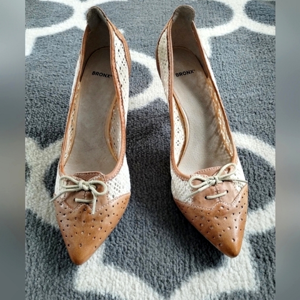 Leather Brogue & Crochet Heels by Bronx